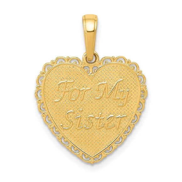 14k Yellow Gold For My Sister Heart Pendant, 17mm